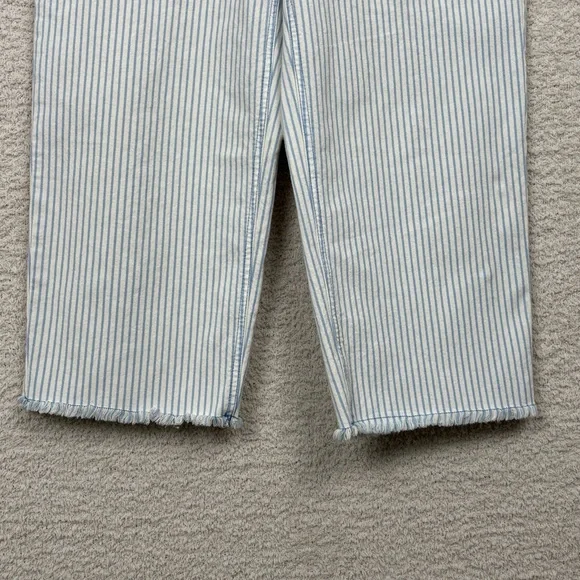 Talbots Jeans Womens 10 Petite Blue White Stripe Wide Leg Crop Jean Fray Hem - Picture 3 of 9